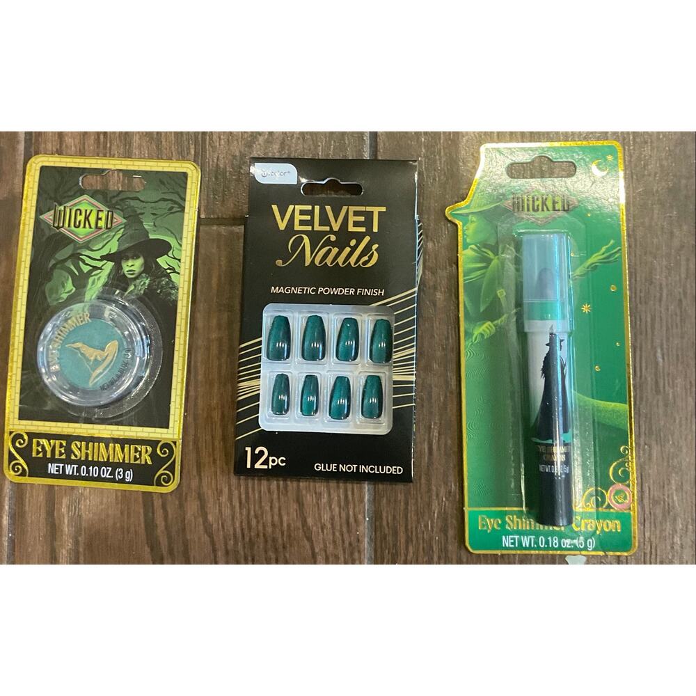 WICKED Elphaba witch 3 bundle powder crayon liner nails green shimmer Halloween